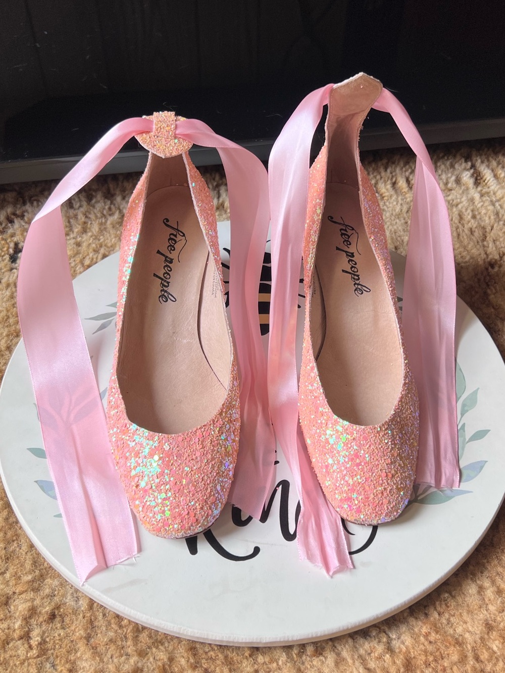 Free People Pink Glitter Lana Block Heels size women’s 9. - Picture 6 of 17
